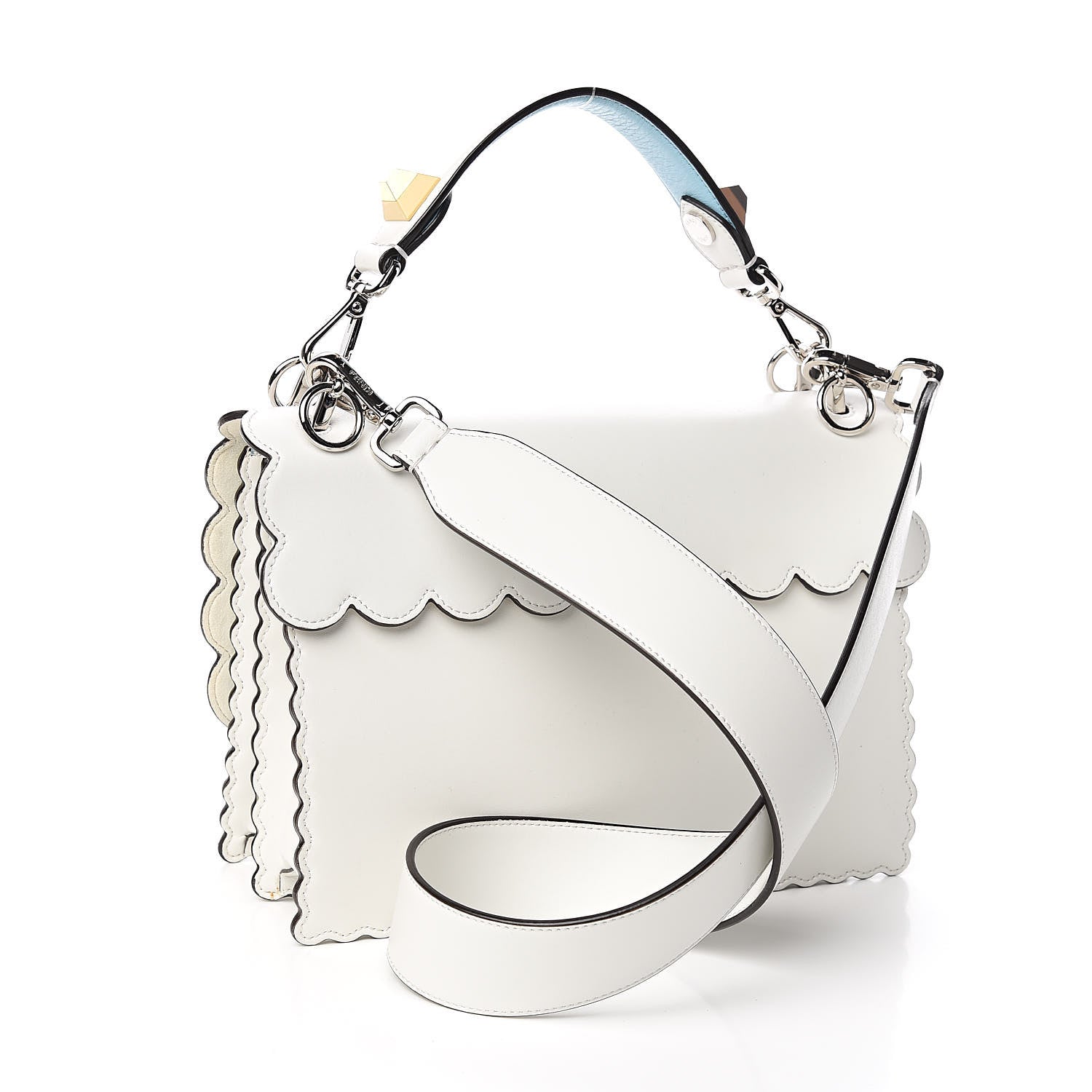 Vitello Liberty Scalloped Studded Flowers and Bows Kan I Shoulder Bag White Multicolor twins