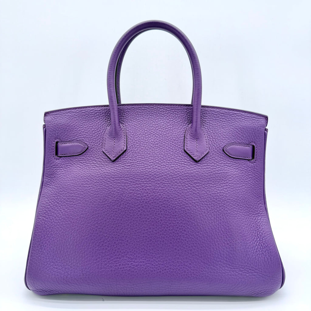 Birkin 30 Clemence Leather Bag Purple With Gold Hardware