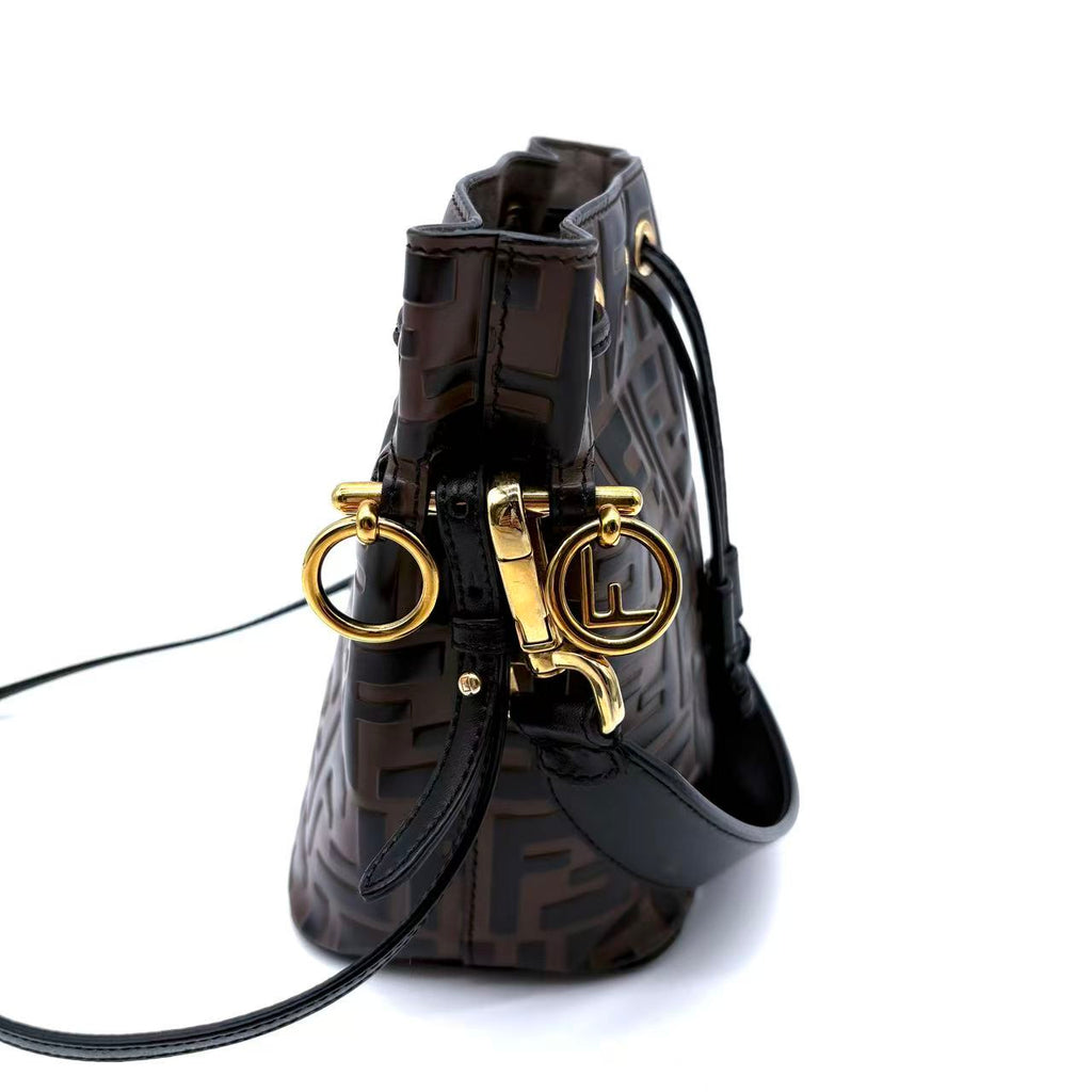 Vitello Liberty F is Fendi Bi-Color FF 1974 Embossed Mini Mon Tresor Bucket Bag Maya Black