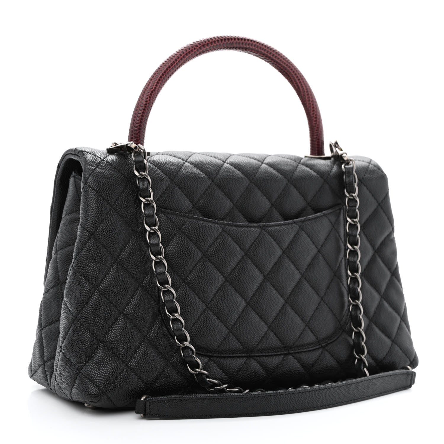 Caviar Lizard Quilted Medium Coco Handle Flap Black Burgundy Twins