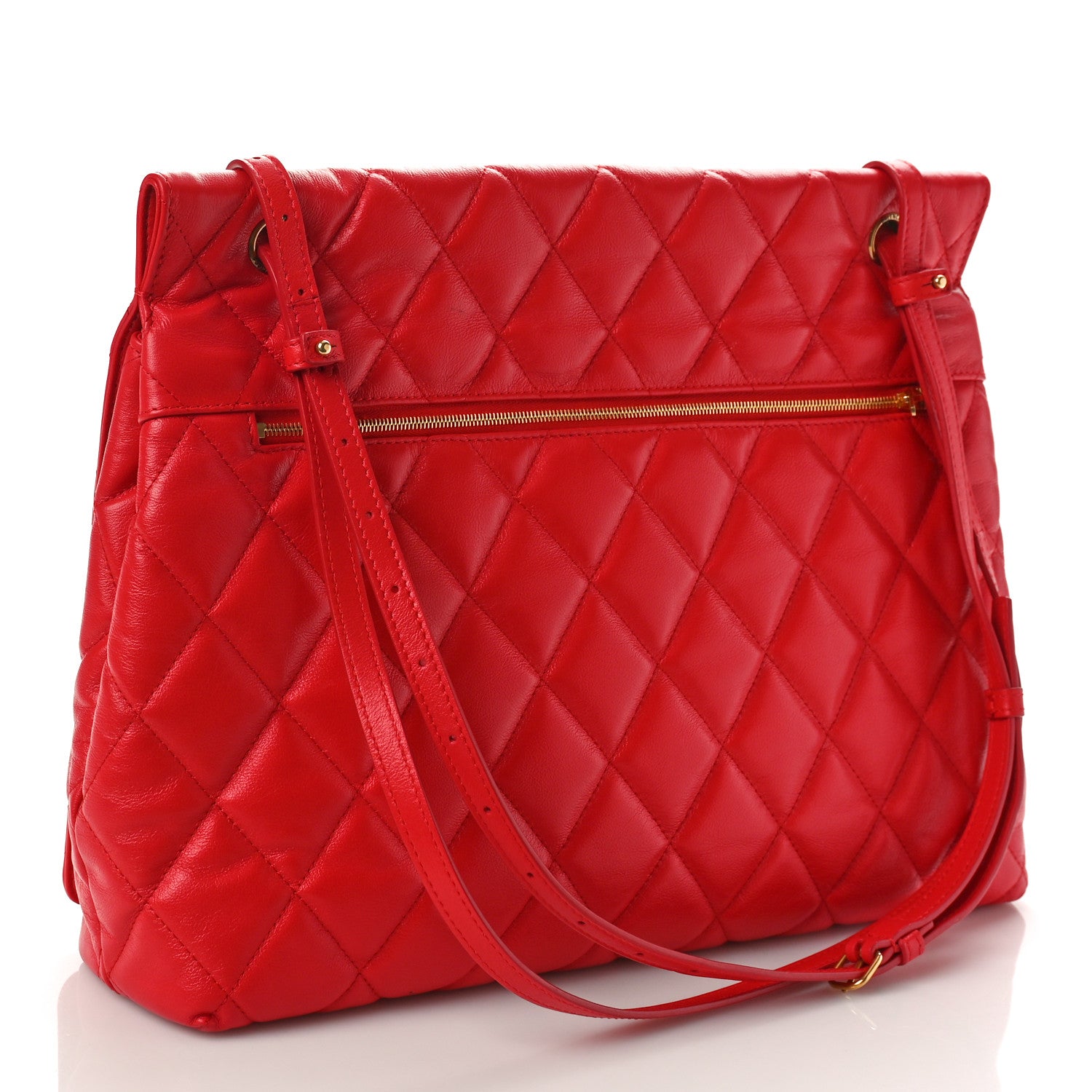 Nappa Calfskin Quilted Large Touch B Shoulder Bag Bright Red twins