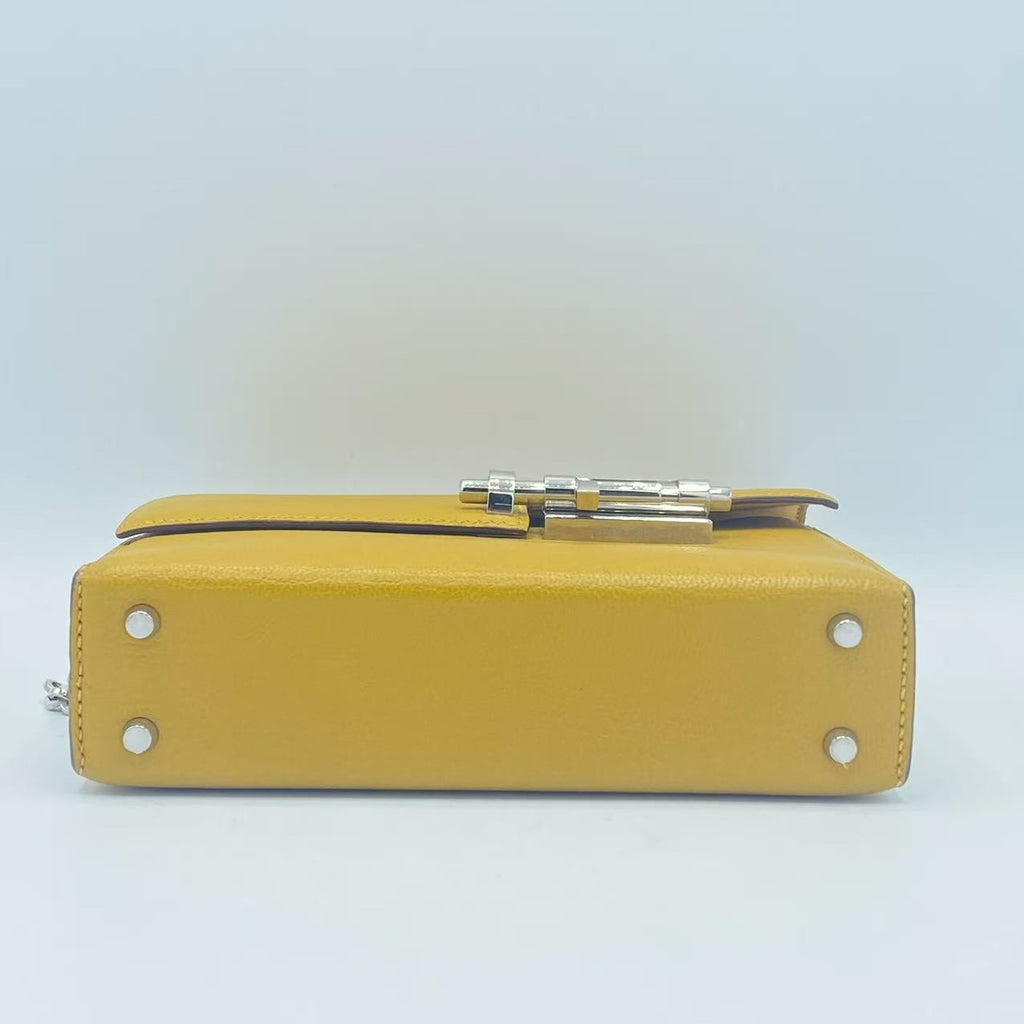 Hermès Jaune Ambre Chèvre Mysore Mini Verrou 17 Palladium Hardware