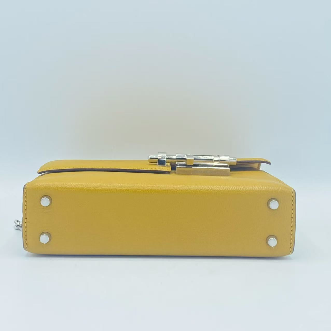 Hermès Jaune Ambre Chèvre Mysore Mini Verrou 17 Palladium Hardware