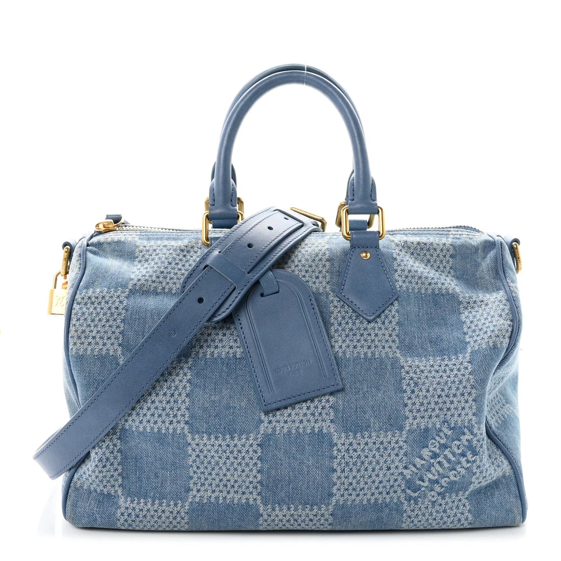 Louis Vuitton Damier Denim 3D Speedy Bandouliere 30 Denim Blue twins LDJ6769