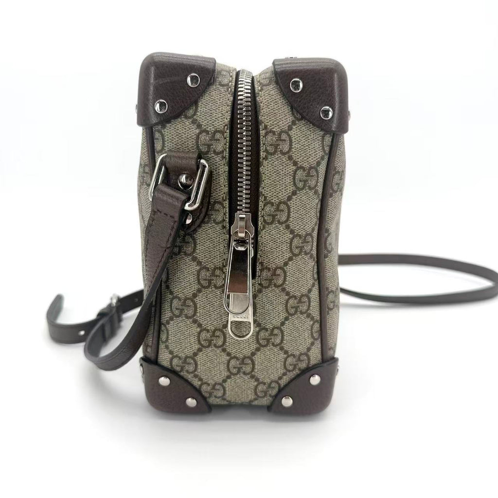 Trunk Shoulder Bag GG Coated Canvas with Studded Leather