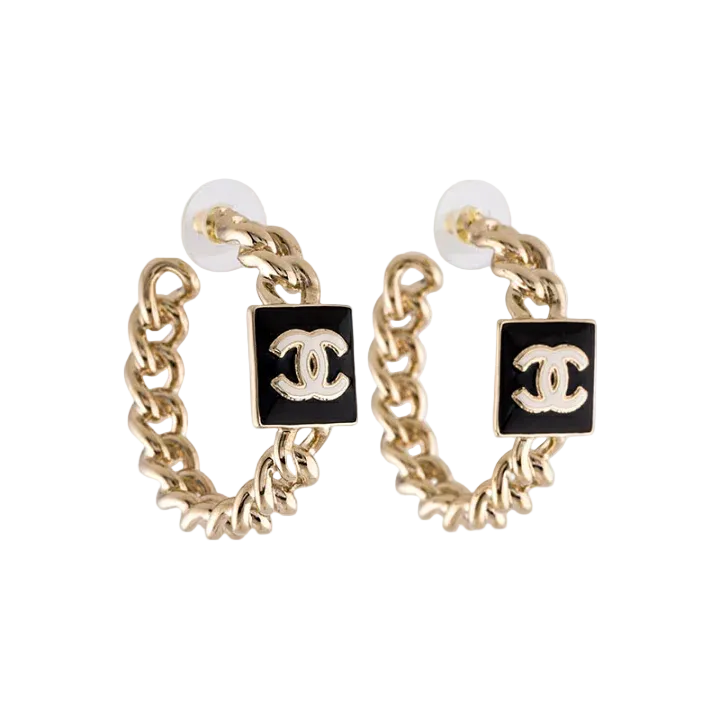 Chanel Metal Enamel CC Square Hoop Earrings Twins LDJ6726