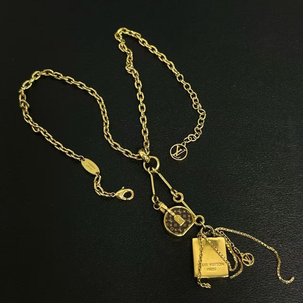 Mini LV Boite Chapeau Chain Necklace Metal withe Enamel twins LDJ4612