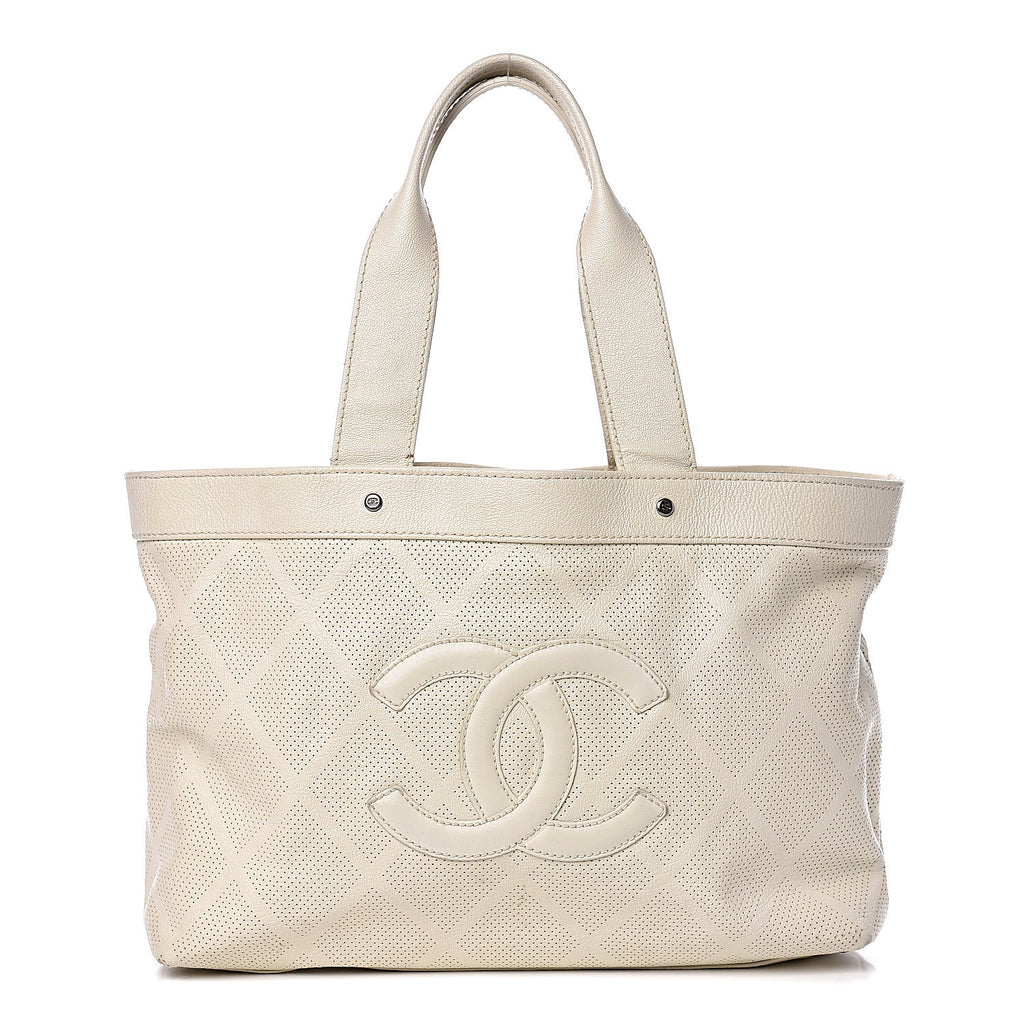 Goatskin Perforated Large CC Tote White
