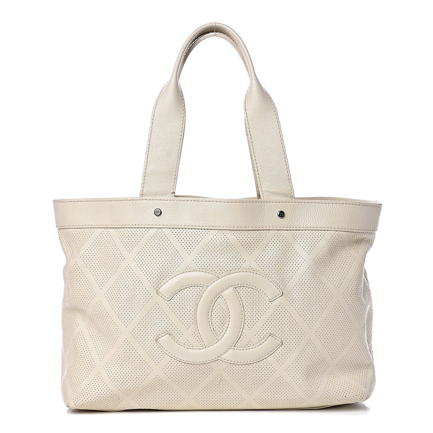 Goatskin Perforated Large CC Tote White