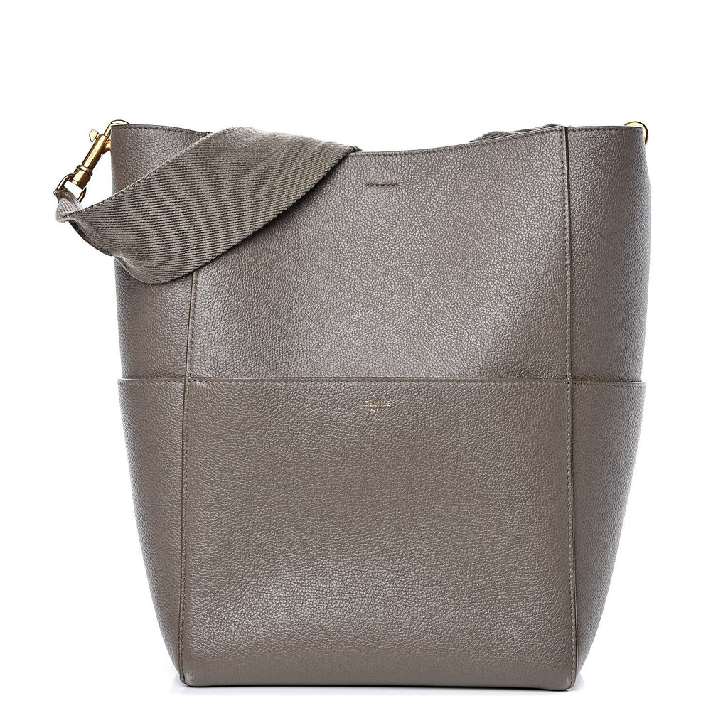 Soft Grained Calfskin Sangle Bucket Bag Taupe twins