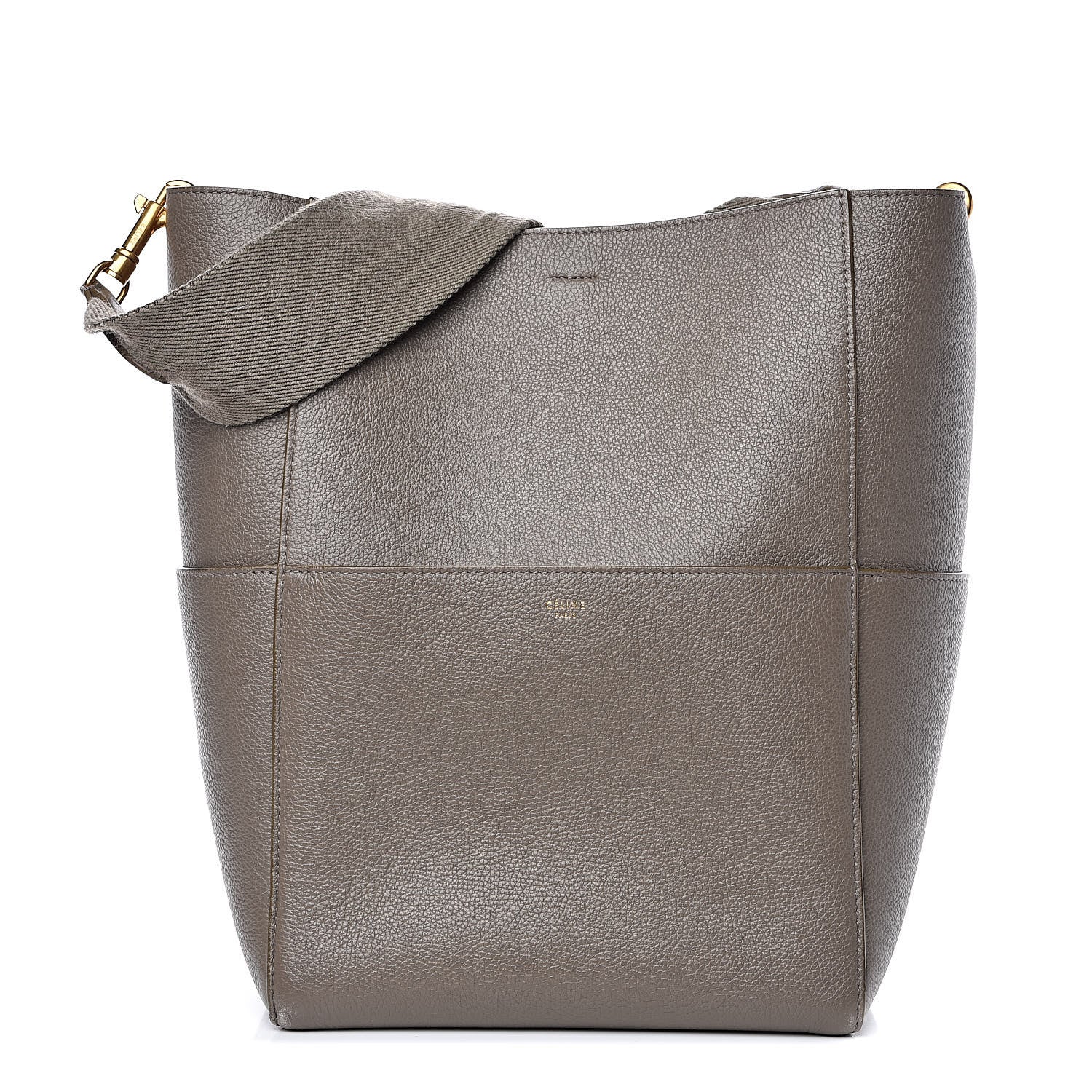 Soft Grained Calfskin Sangle Bucket Bag Taupe twins