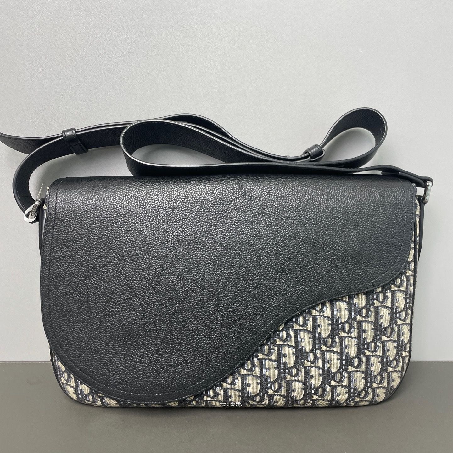 Christian Dior Grained Calfskin Oblique Large Saddle Messenger Black twins LDZ854