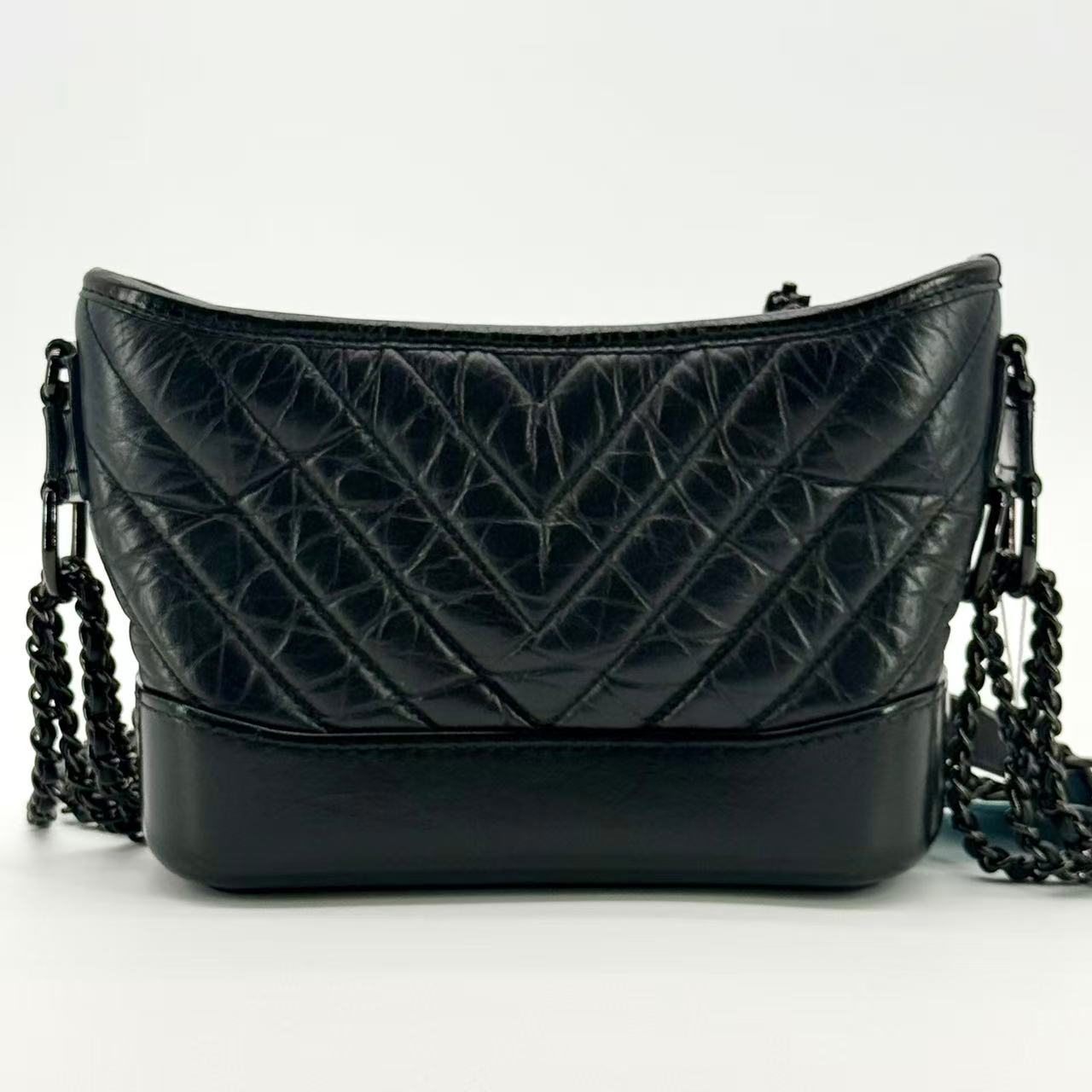 So Black Gabrielle Hobo Chevron Aged Calfskin Small