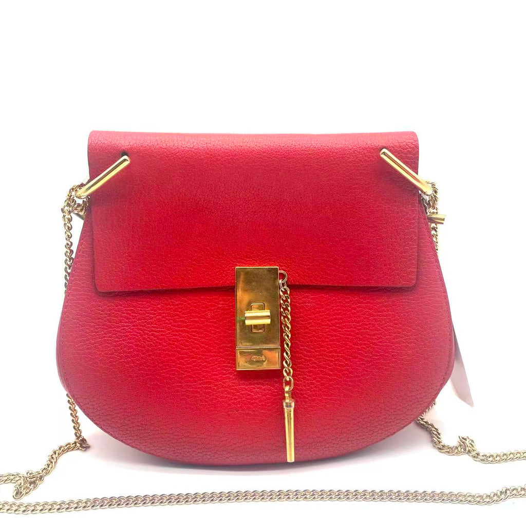 Red Pebbled Leather Drew Bag