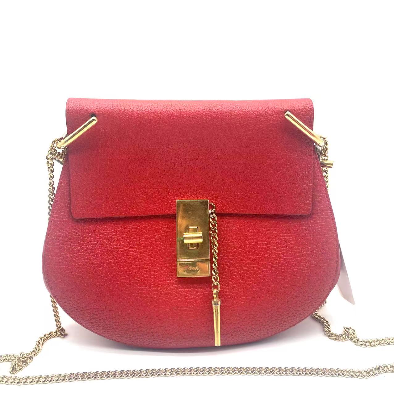 Red Pebbled Leather Drew Bag