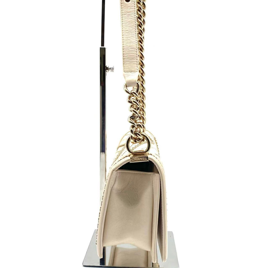 Crumpled Calfskin Light Gold LeBoy