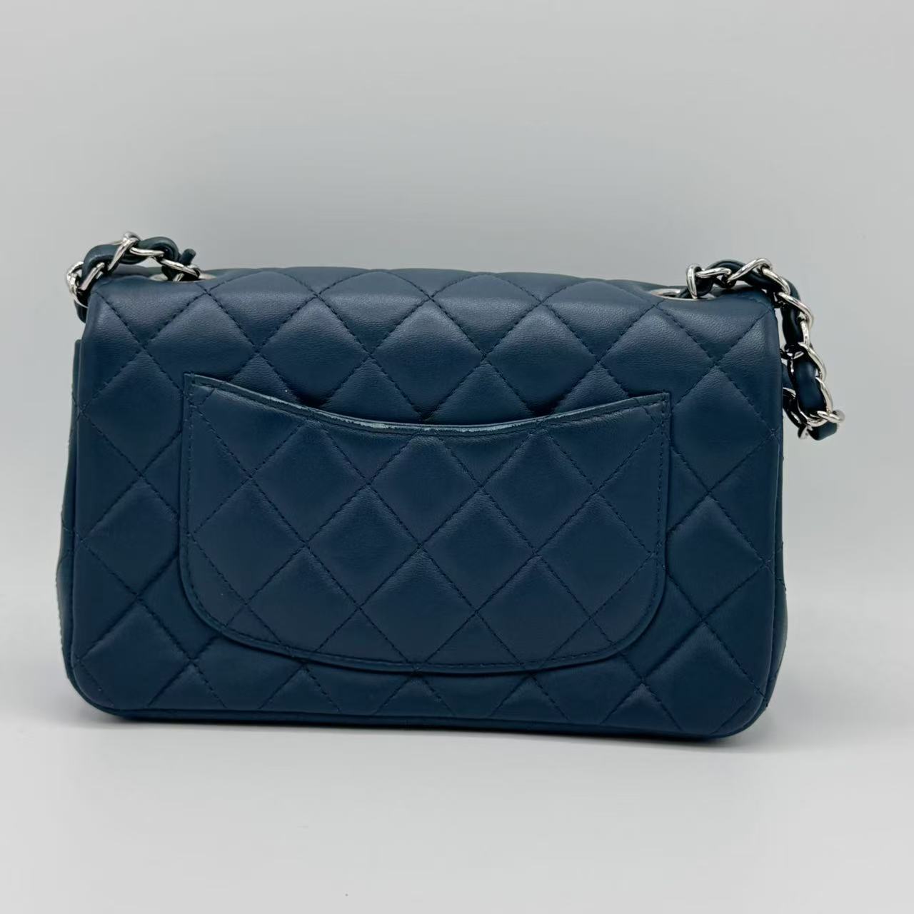 Chanel  Lambskin Quilted Mini Rectangular Flap Dark Blue