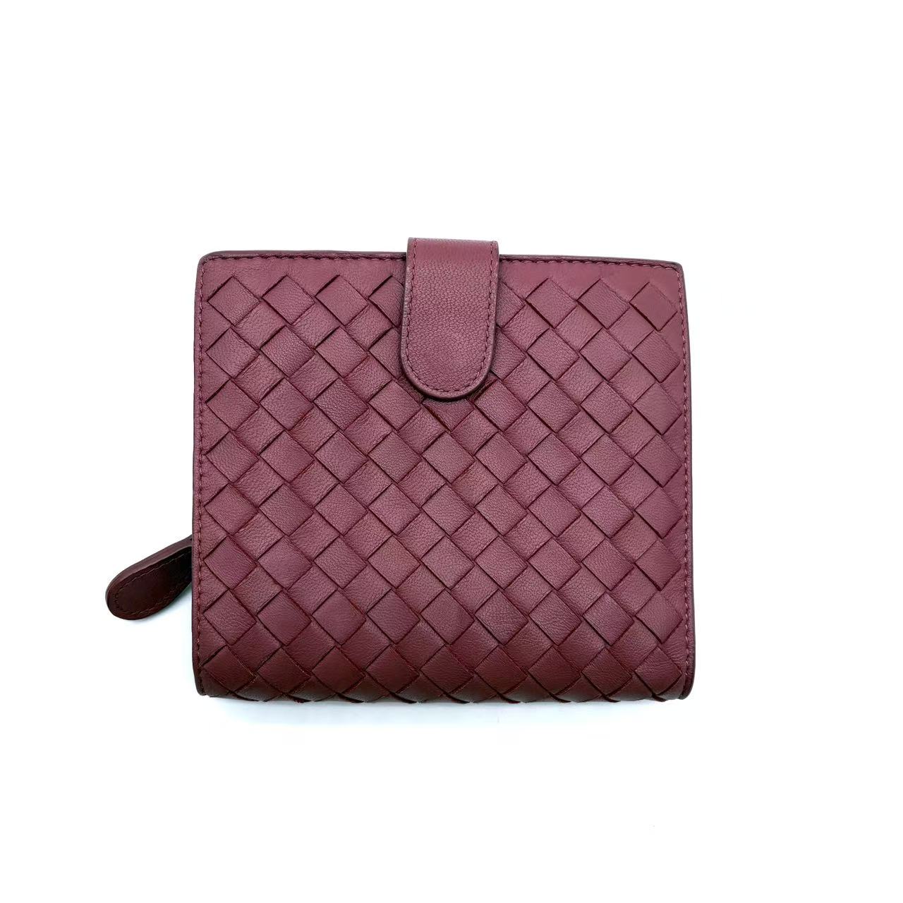 Intrecciato Woven Nappa Leather Compact Wallet