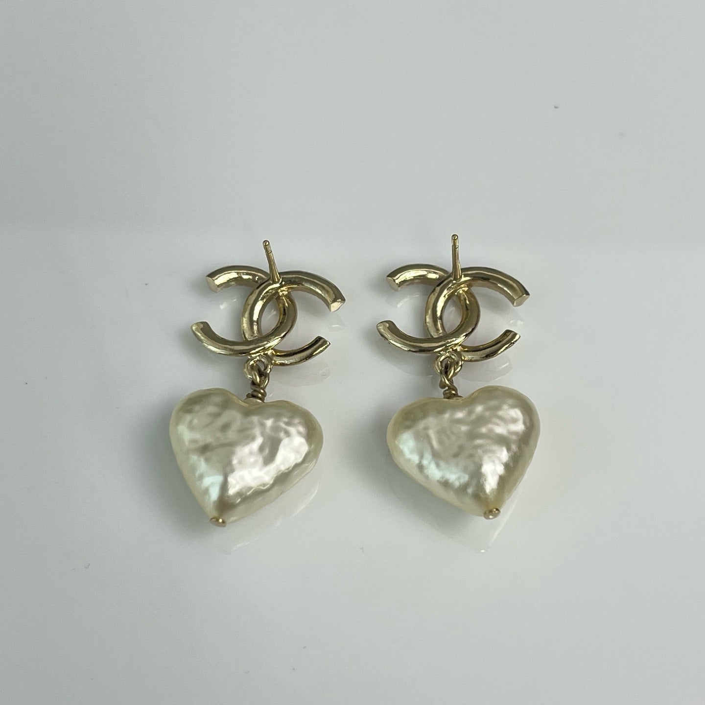CC Heart Drop Earrings Metal with Crystals and Faux Pearls Twins LDJ3682