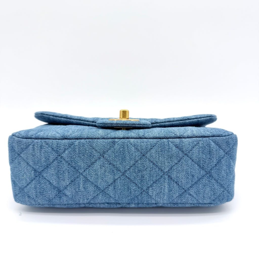 Denim Quilted Mini Pearl Crush Rectangular Flap Blue