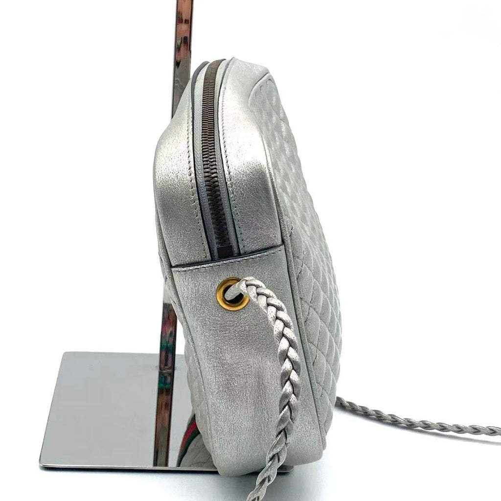 Laminated Nappa Web Trapuntata Small GG Shoulder Bag Argento