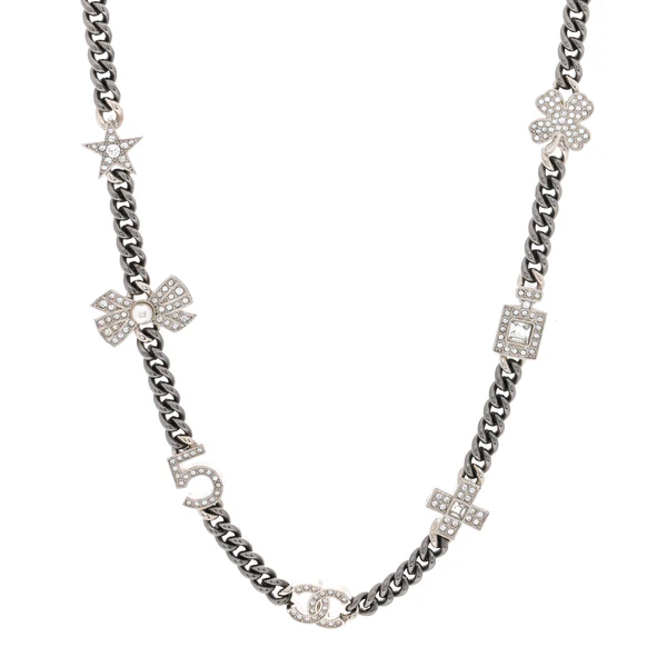 Chanel Ruthenium Crystal Chain CC Lucky Charms Choker Necklace Twins LDJ4532