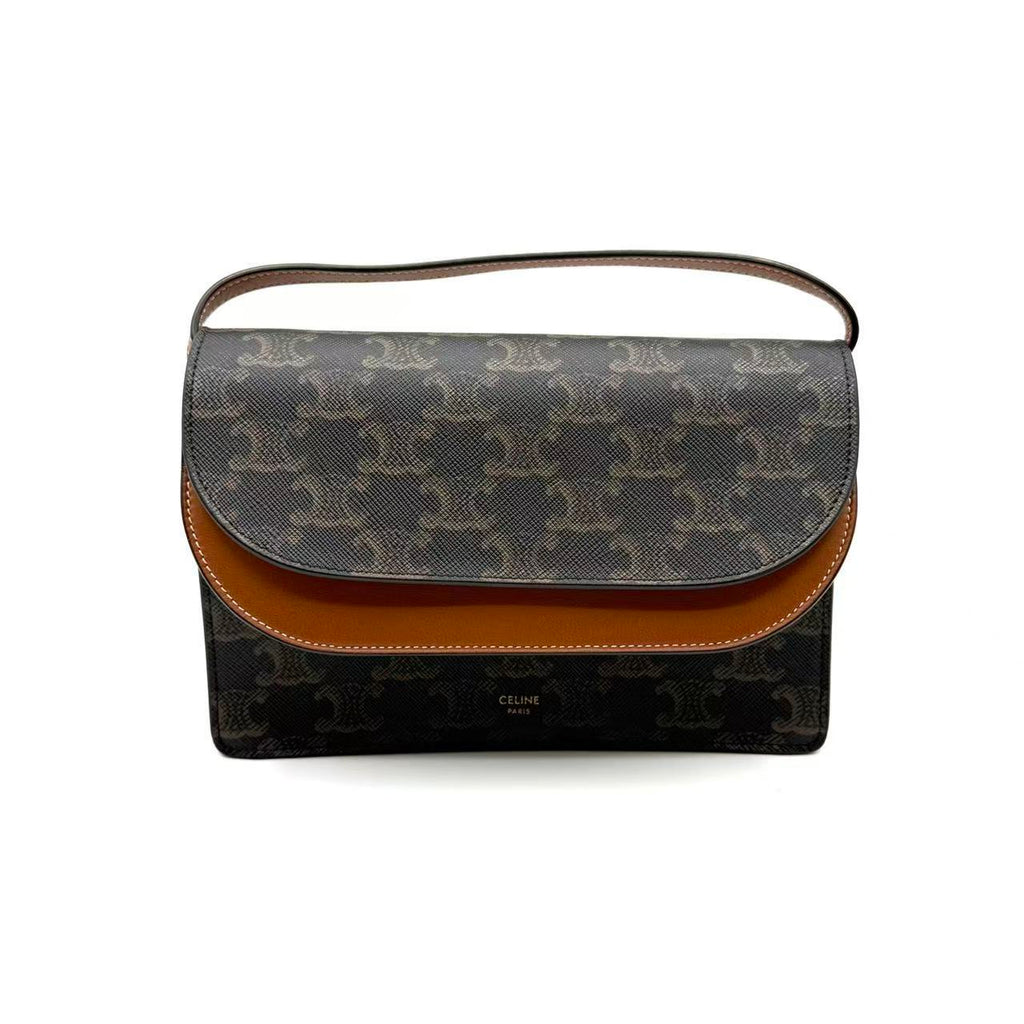 Triomphe Canvas Lambskin Wallet On Strap Tan