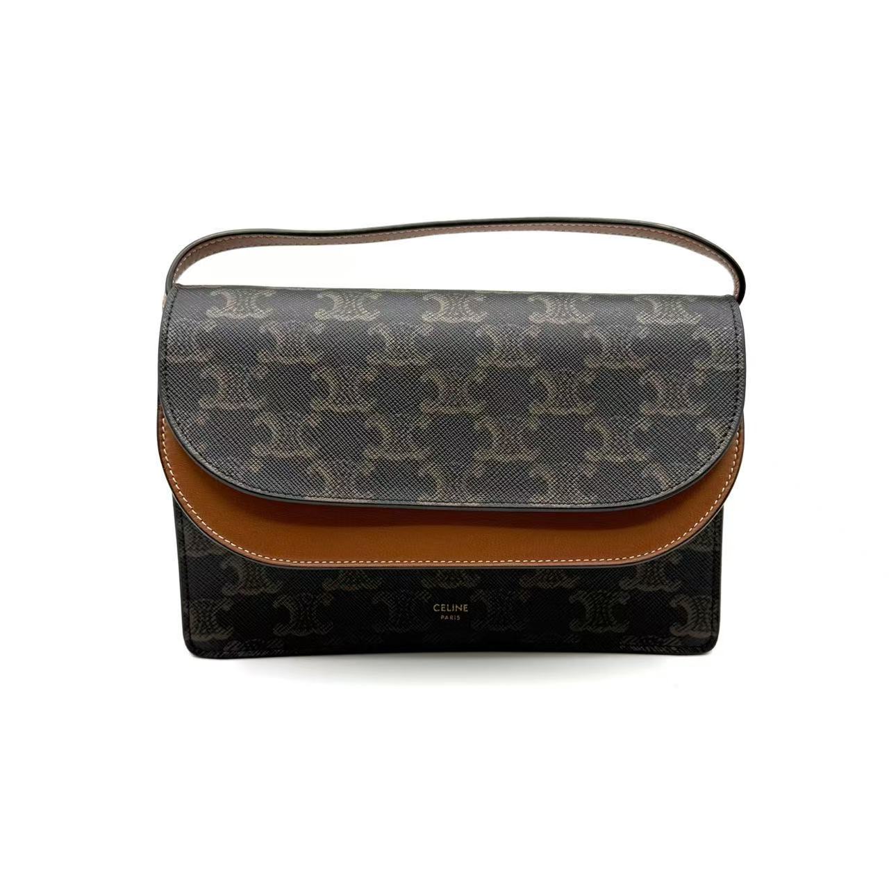 Triomphe Canvas Lambskin Wallet On Strap Tan