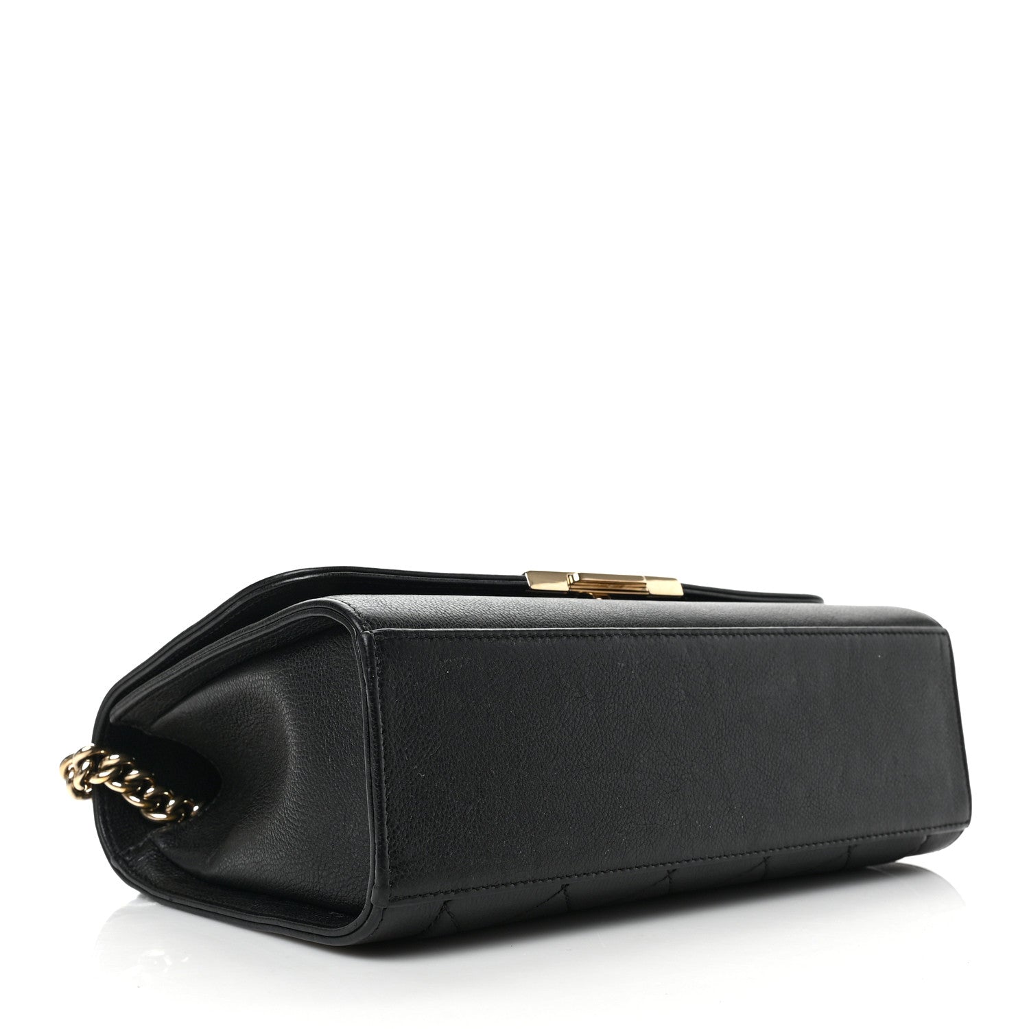 Grained Calfskin Quilted Medium Label Click Flap Bag Black twins