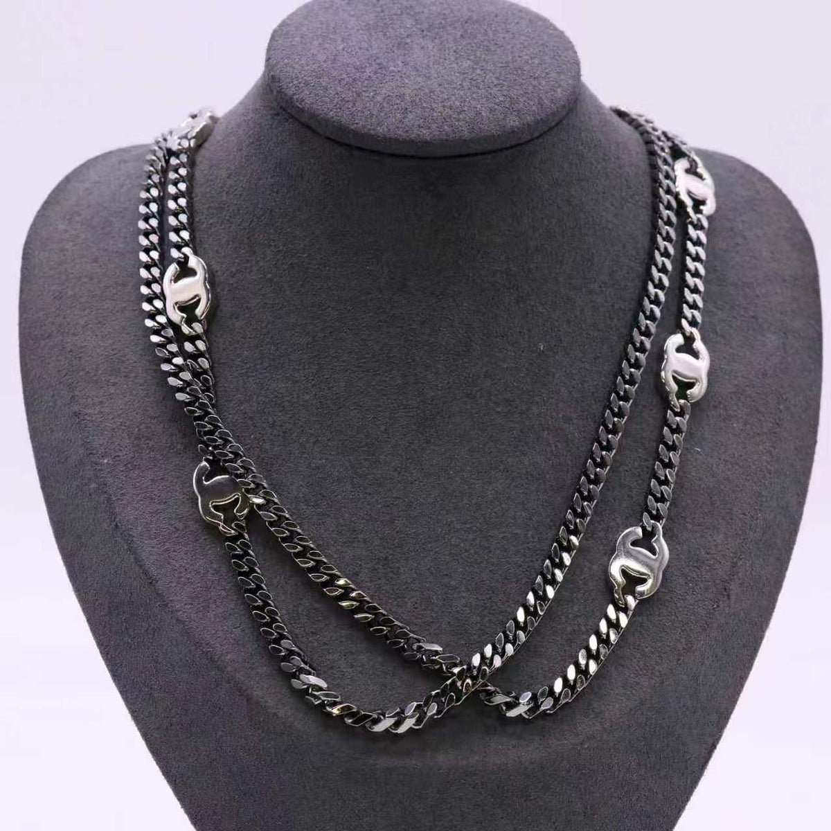 Chanel Gunmetal Necklace Long twins LDZ1597