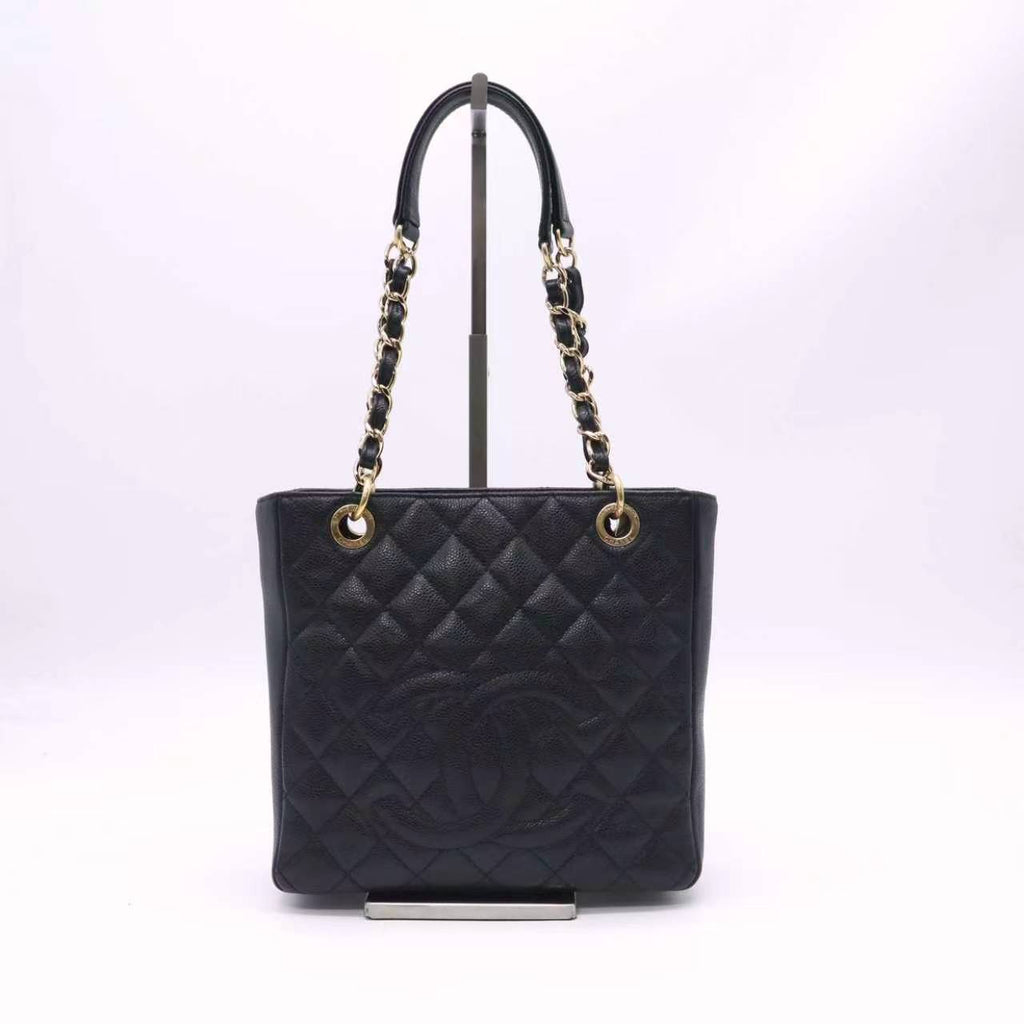 Chanel Caviar Quilted Petit Shopping Tote PST Black Twins LDZ1136