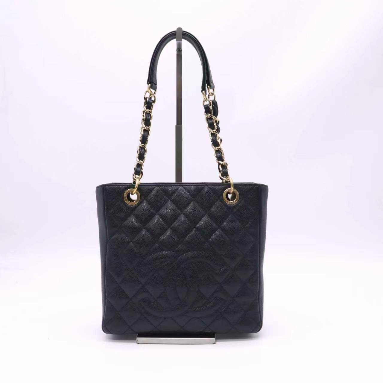 Chanel Caviar Quilted Petit Shopping Tote PST Black Twins LDZ1136
