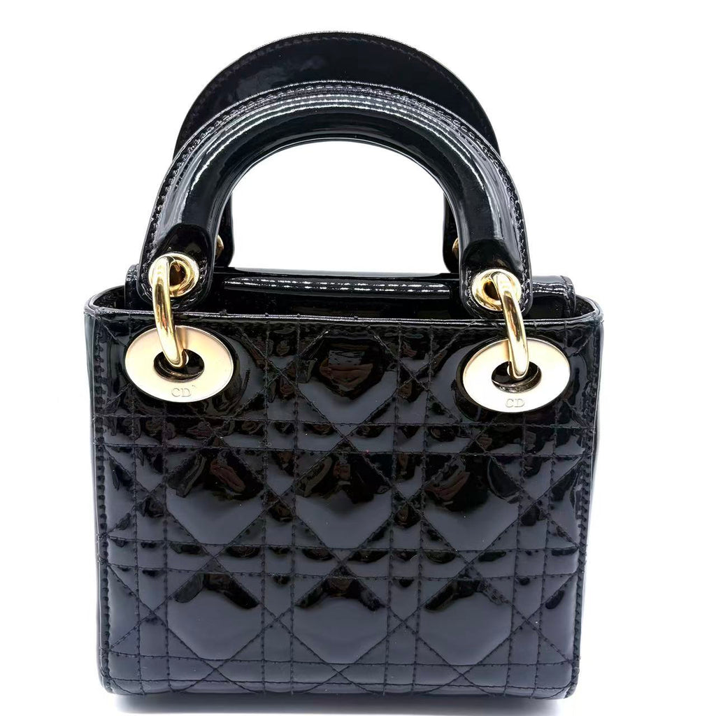 Lady Dior Chain Bag Cannage Quilt Patent Mini