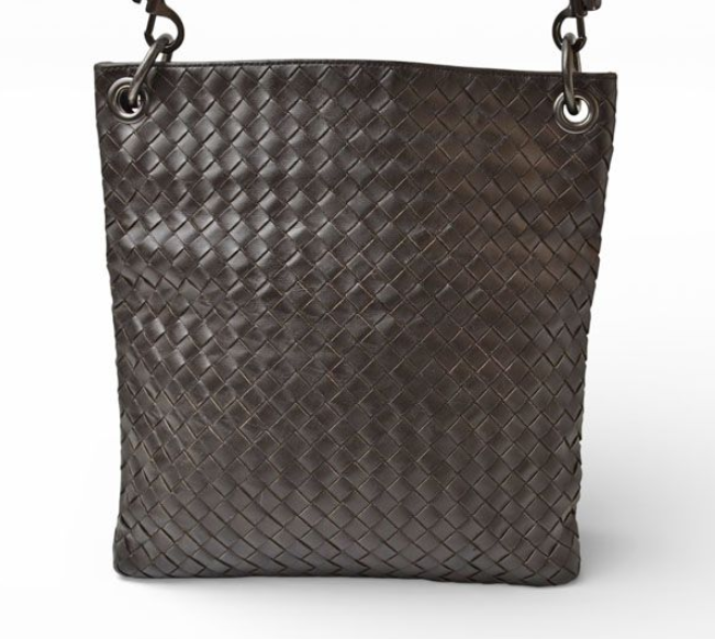 Bottega Veneta Brown Woven Leather Crossbody Bag twins LDJ4633