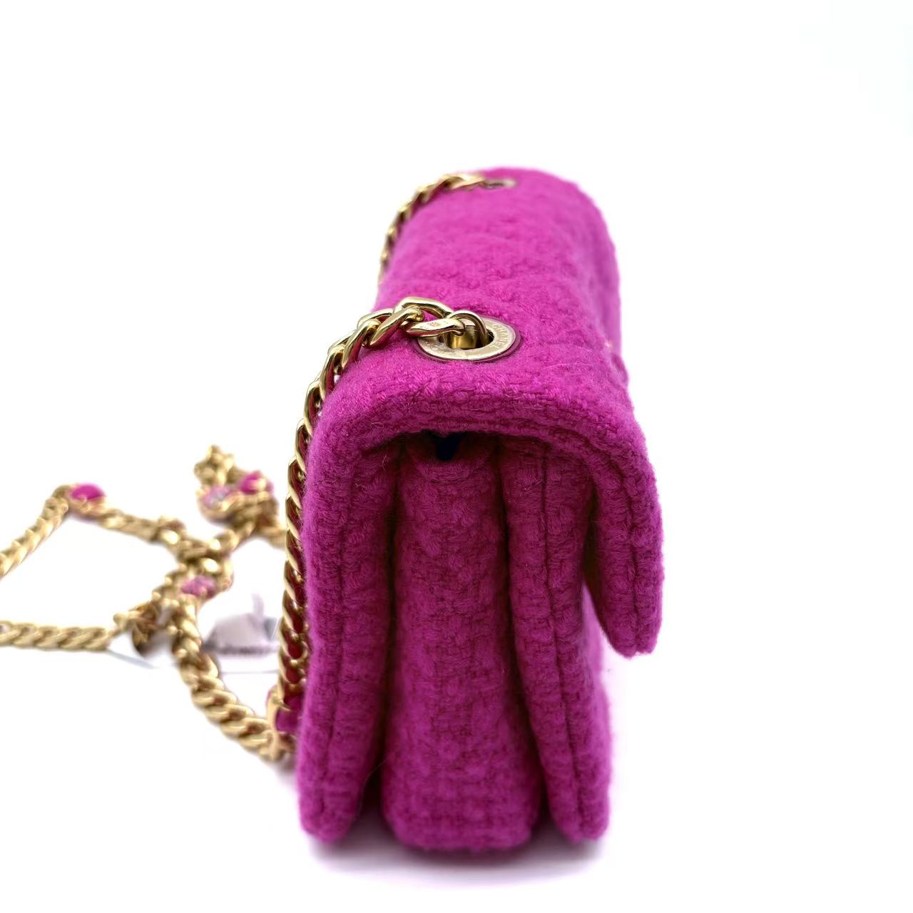 Cashmere Tweed Quilted Mini Bijoux Flap Fuchsia