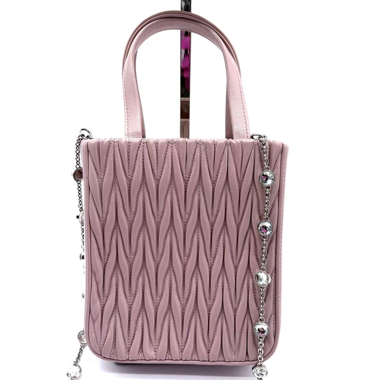Matelasse Mini Tote with Crystal Chain