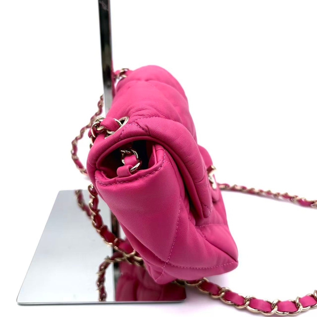 Calfskin Quilted Mini Square Bubbly Flap Pink