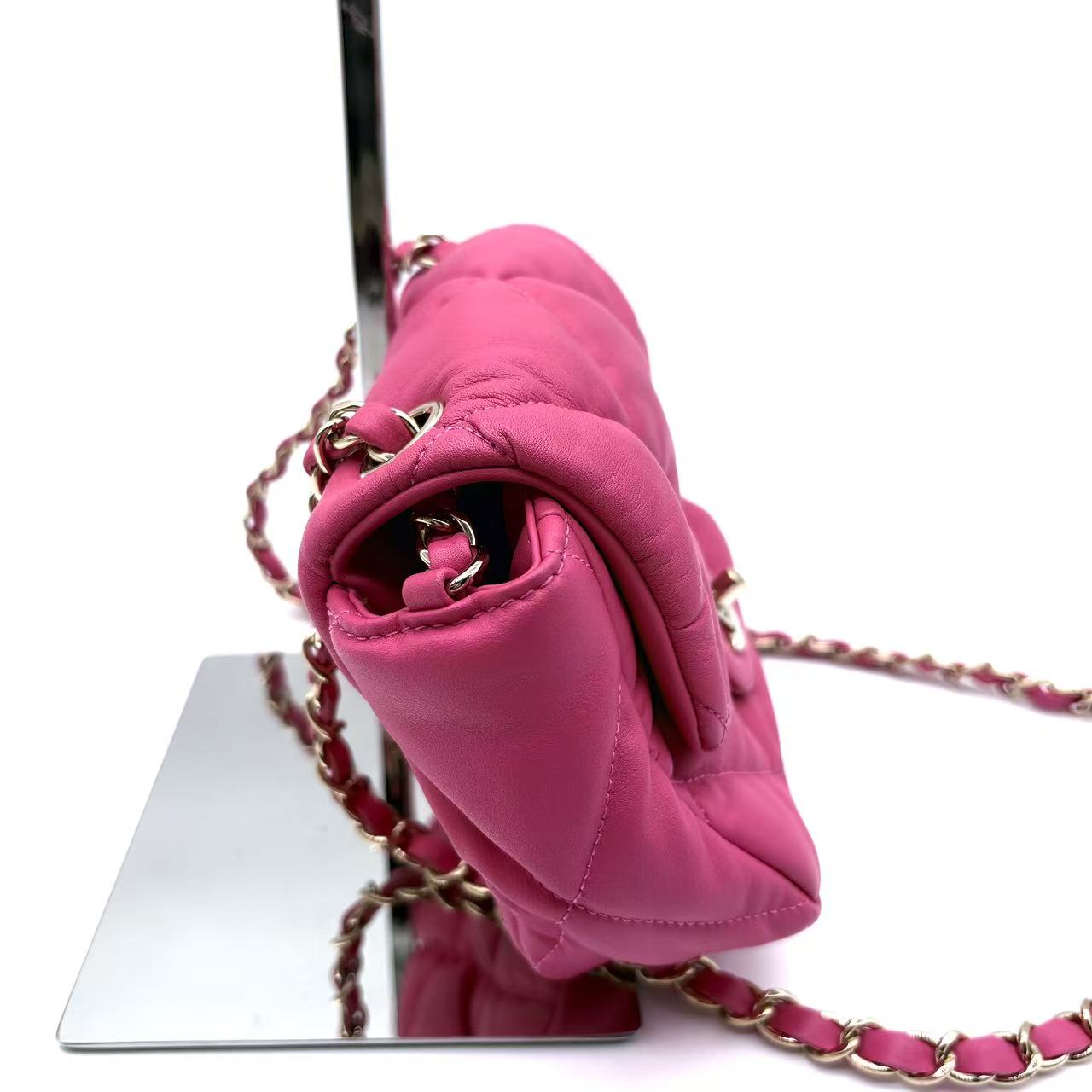 Calfskin Quilted Mini Square Bubbly Flap Pink