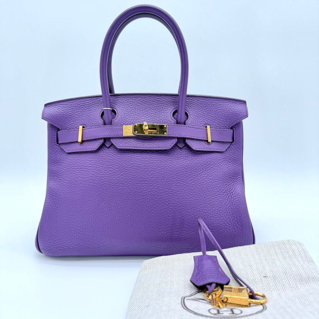 Birkin 30 Clemence Leather Bag Purple With Gold Hardware