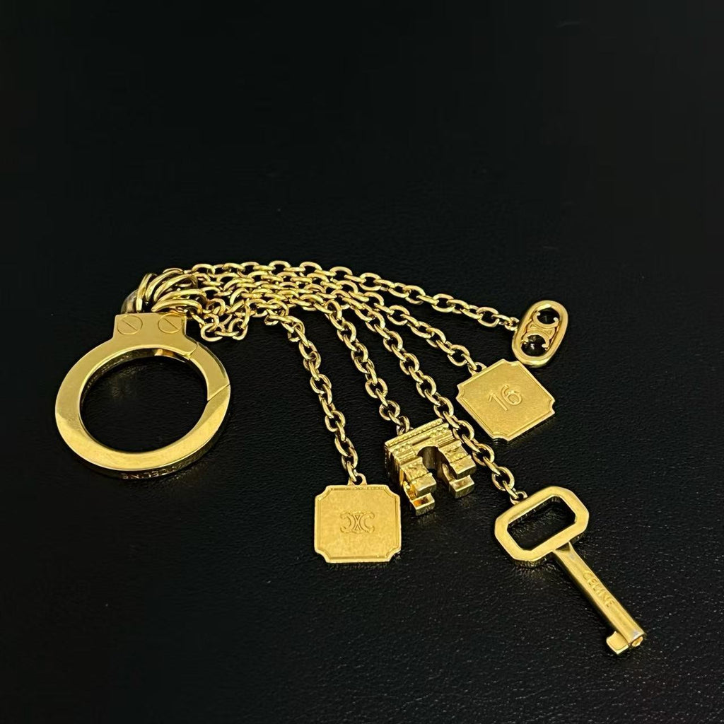 Celine Gold Toned Multichain Triomphe Charm Twins LDJ4255