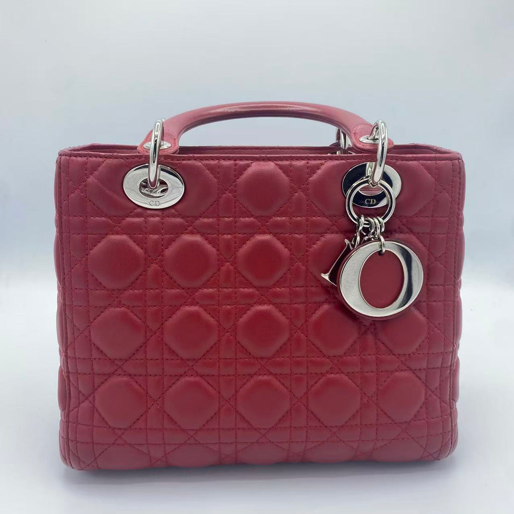 Christian Dior Red Leather Cannage Lady Dior Bag
