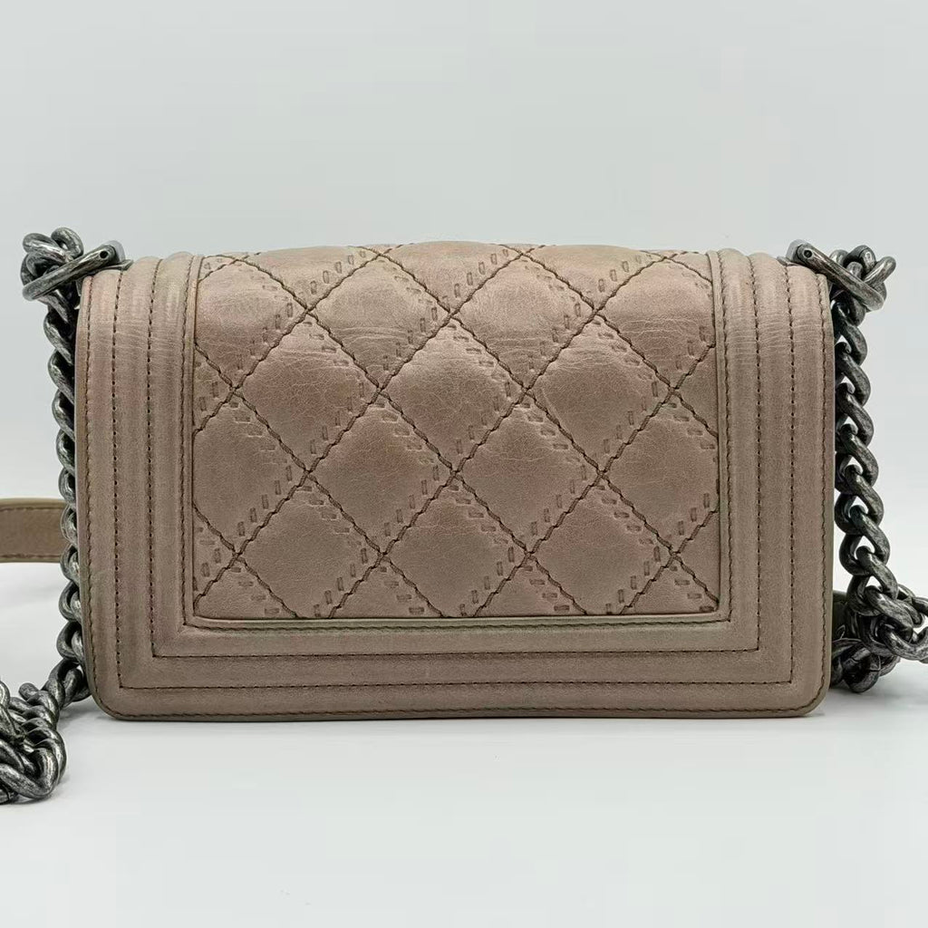 Light Beige Quilted Leather Boy Flap Bag