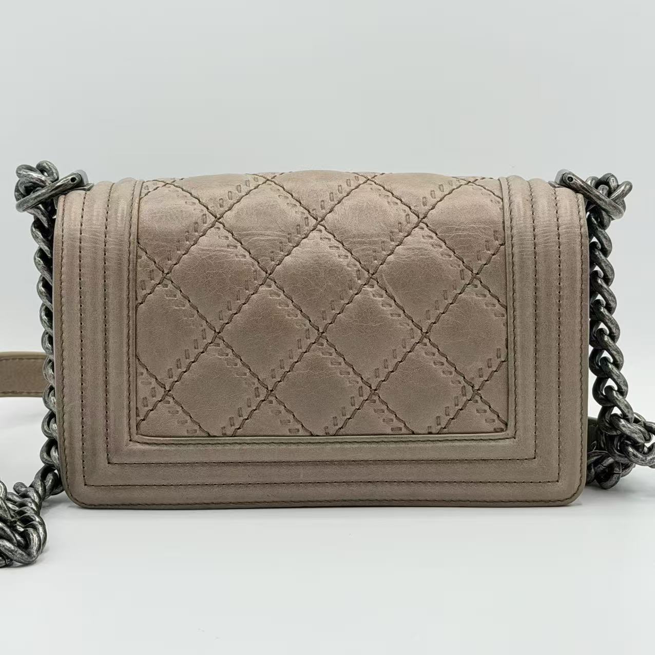 Light Beige Quilted Leather Boy Flap Bag