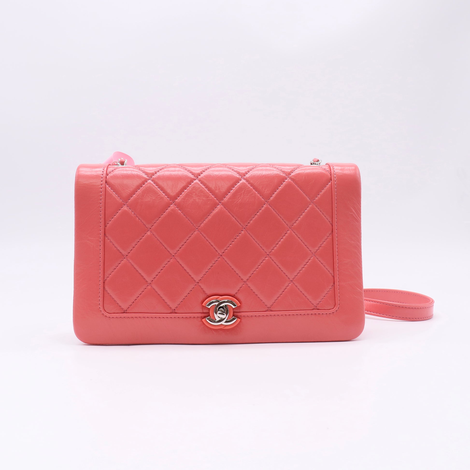 Chanel Crumpled Calfskin Quilted Bi Vintage Small Single Flap Pink Twins LDJ5276