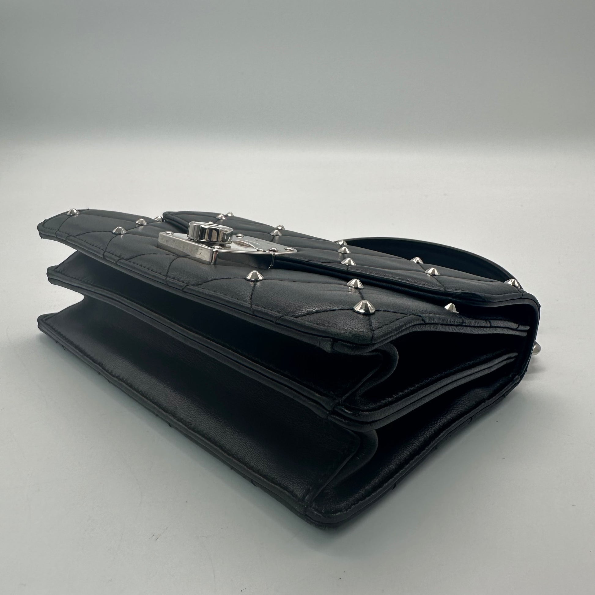Miu Miu Pattina Nappa Studded Black Leather Shoulder Bag Twins LDJ3367
