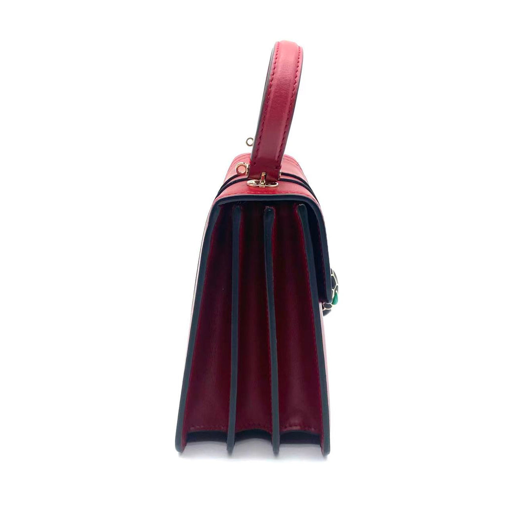 Serpenti Forever Small Leather Top Handle Crossbody Bag Burgundy