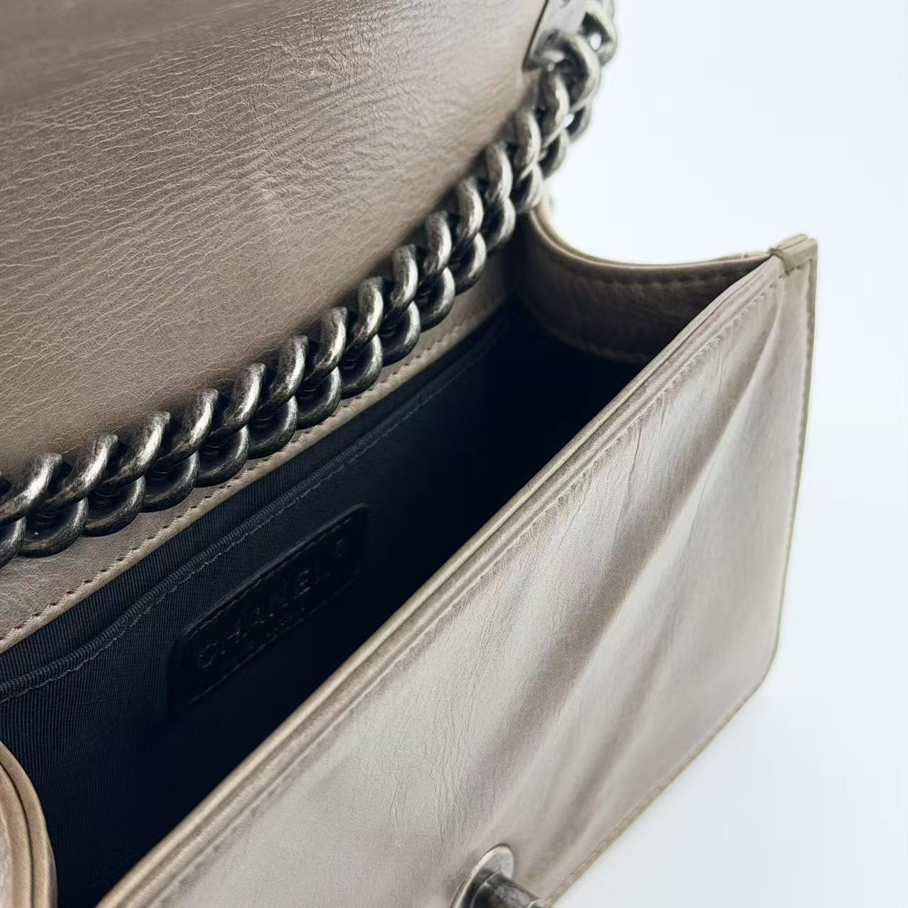 Light Beige Quilted Leather Boy Flap Bag