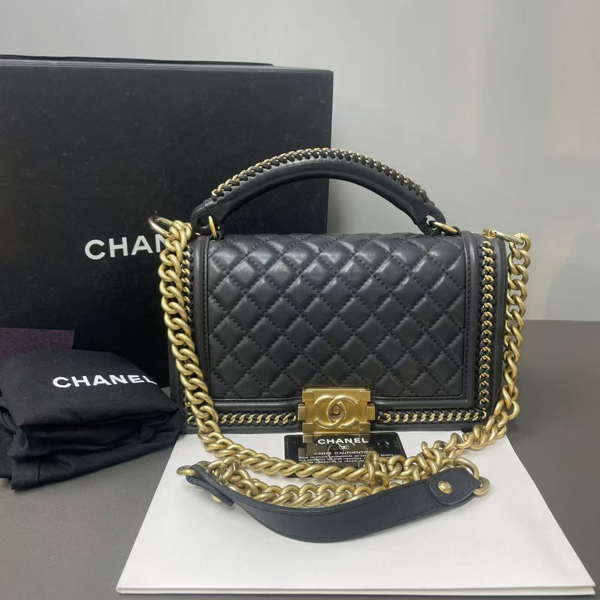 Chanel Quilted Medium Chain Around Boy Top Handle Bag Twins LDZ1285