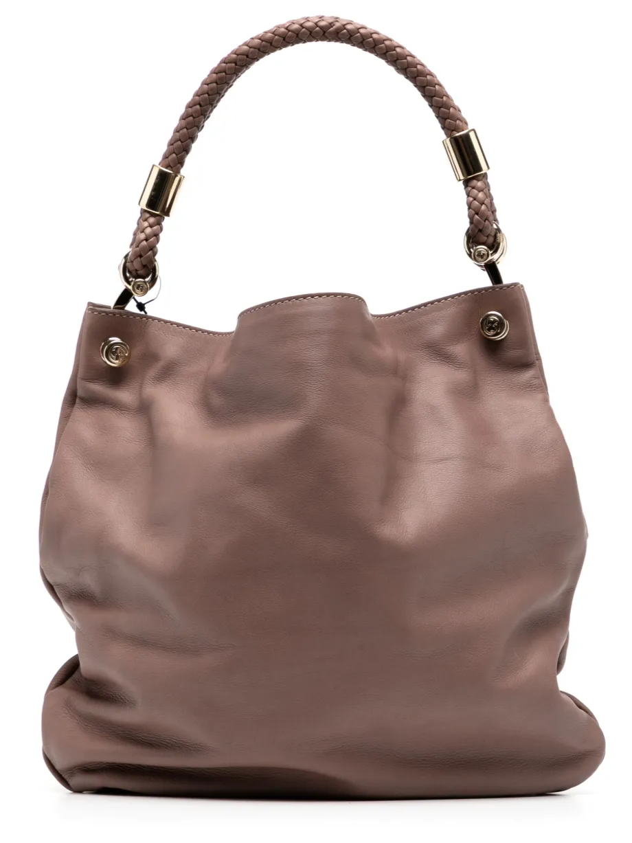 Braided Handle Shoulder Bag Leather Large Twins