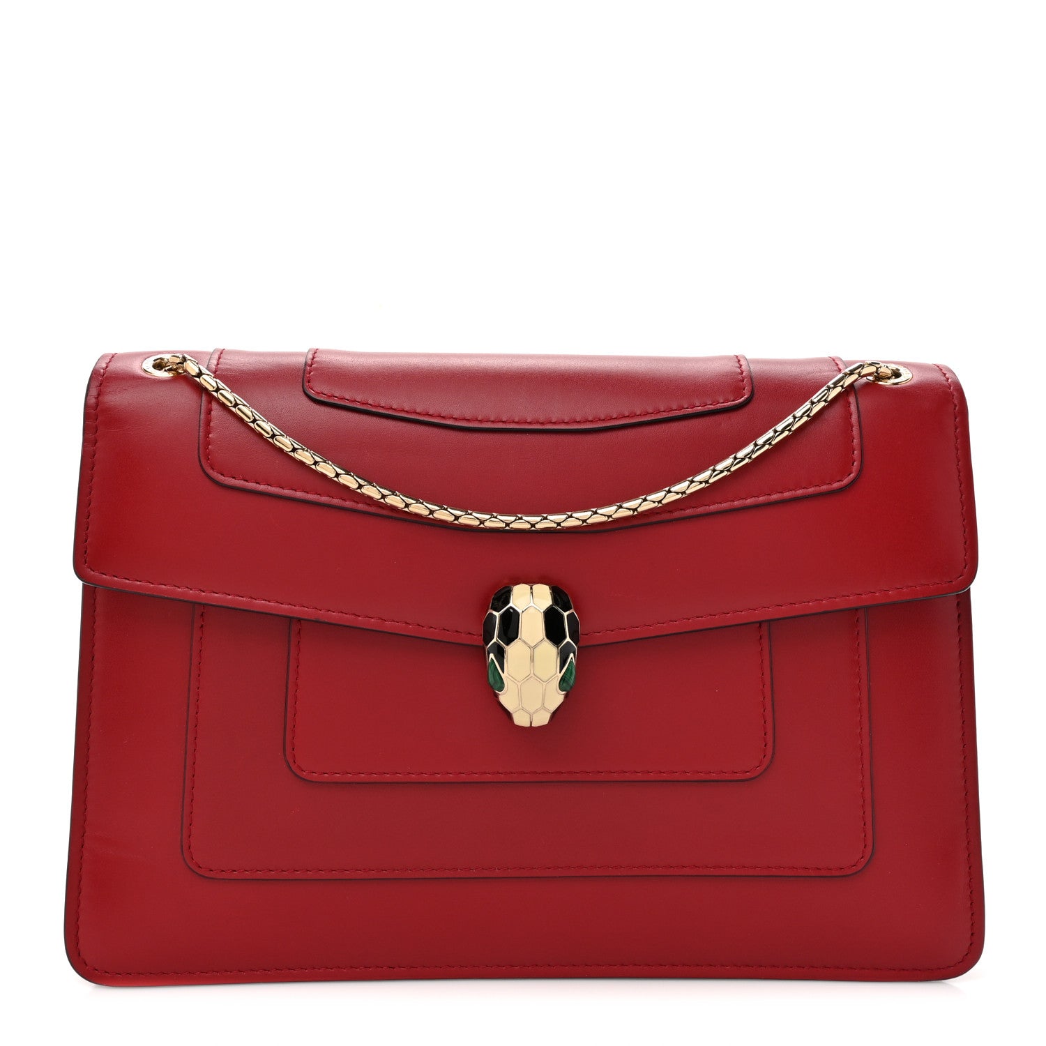 Calfskin Serpenti Forever Shoulder Bag Red - twins